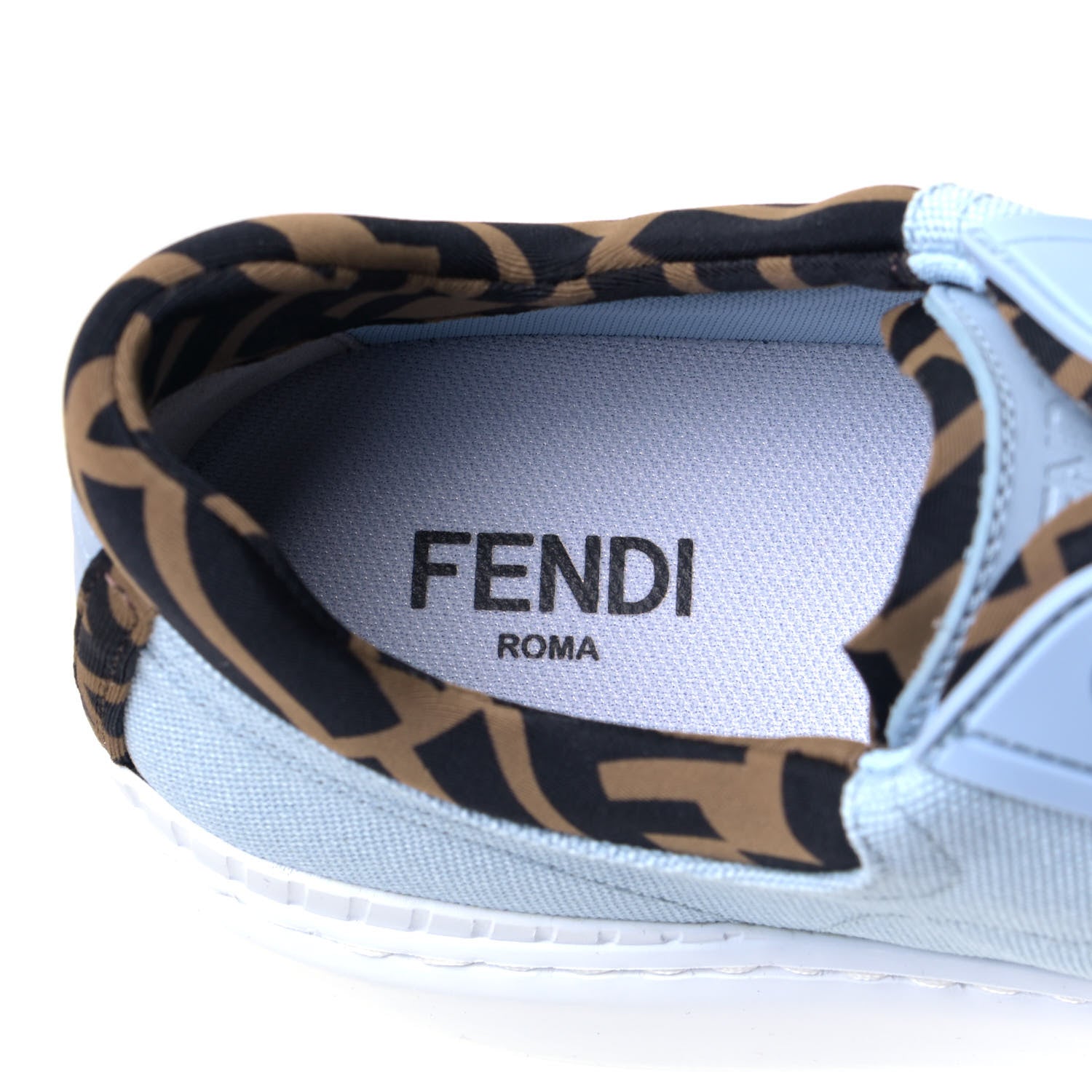 Fendi Canvas Lycra TPU FF Womens Fendi Force Low Top Sneakers 39 Sky Tobacco Black 6 of 6