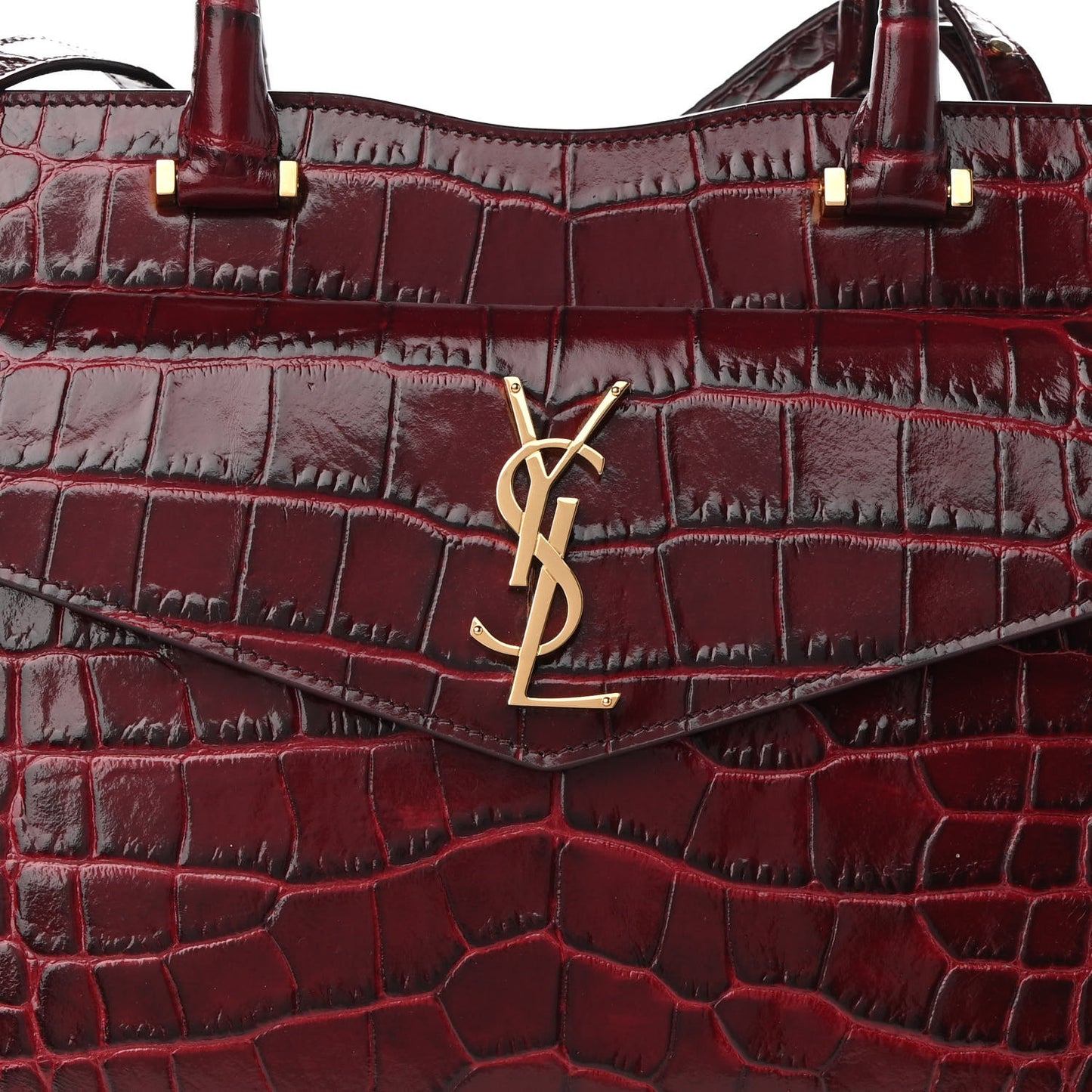 Calfskin Crocodile Embossed Medium Uptown Tote Sunset Amber