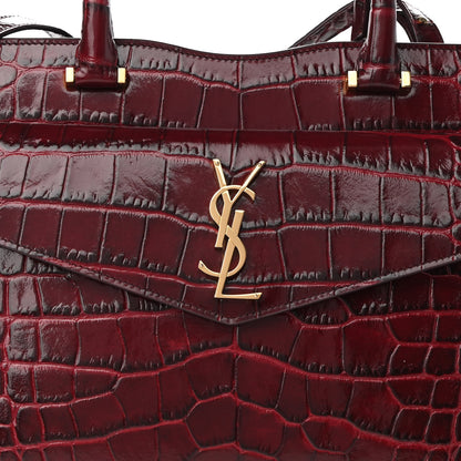 Saint Laurent Calfskin Crocodile Embossed Medium Uptown Tote Sunset Amber 7 of 8