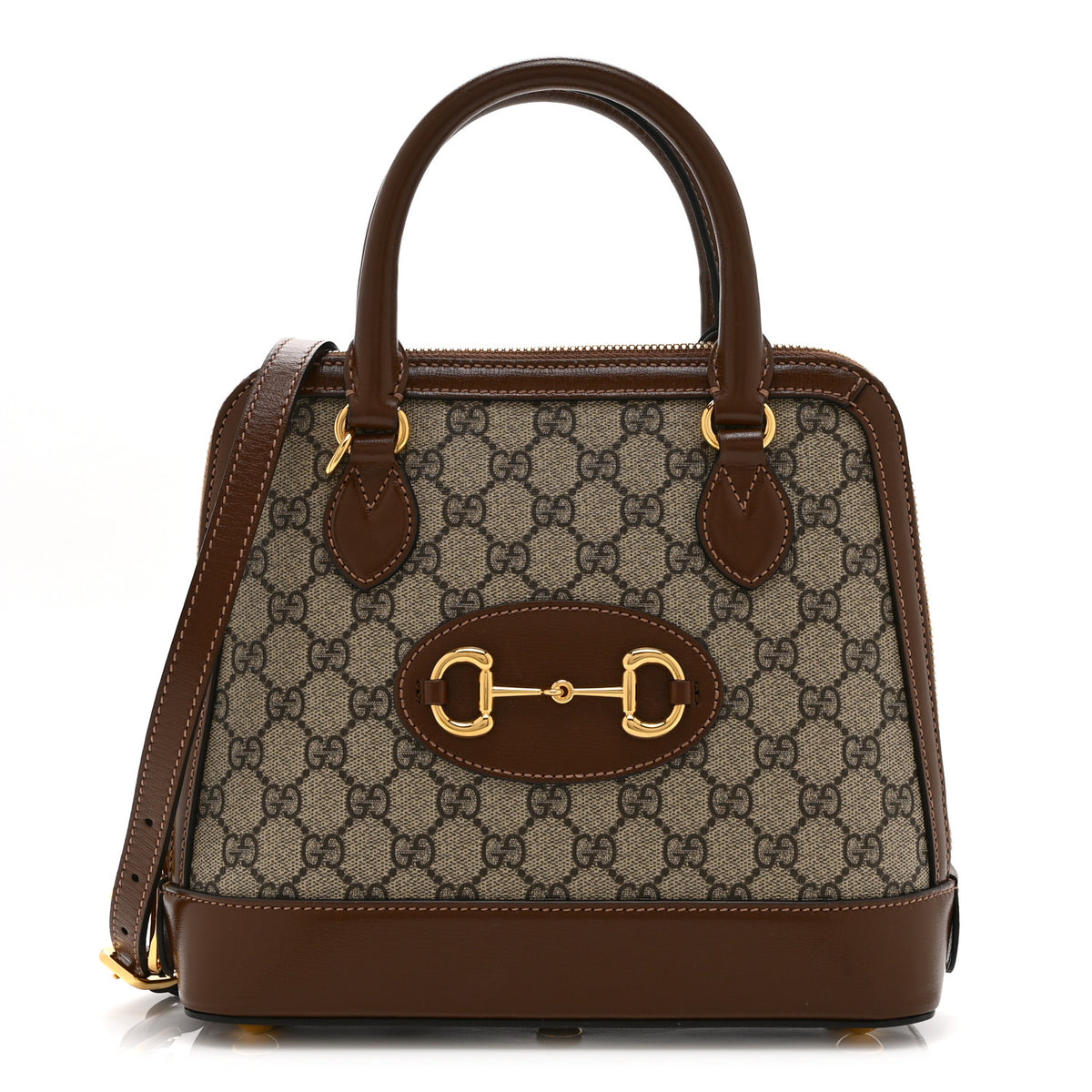 Gucci GG Supreme Monogram Azalea Calfskin Small Horsebit 1955 Top Handle Bag Beige Ebony Brown Sugar 1 of 11