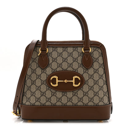Gucci GG Supreme Monogram Azalea Calfskin Small Horsebit 1955 Top Handle Bag Beige Ebony Brown Sugar 1 of 11