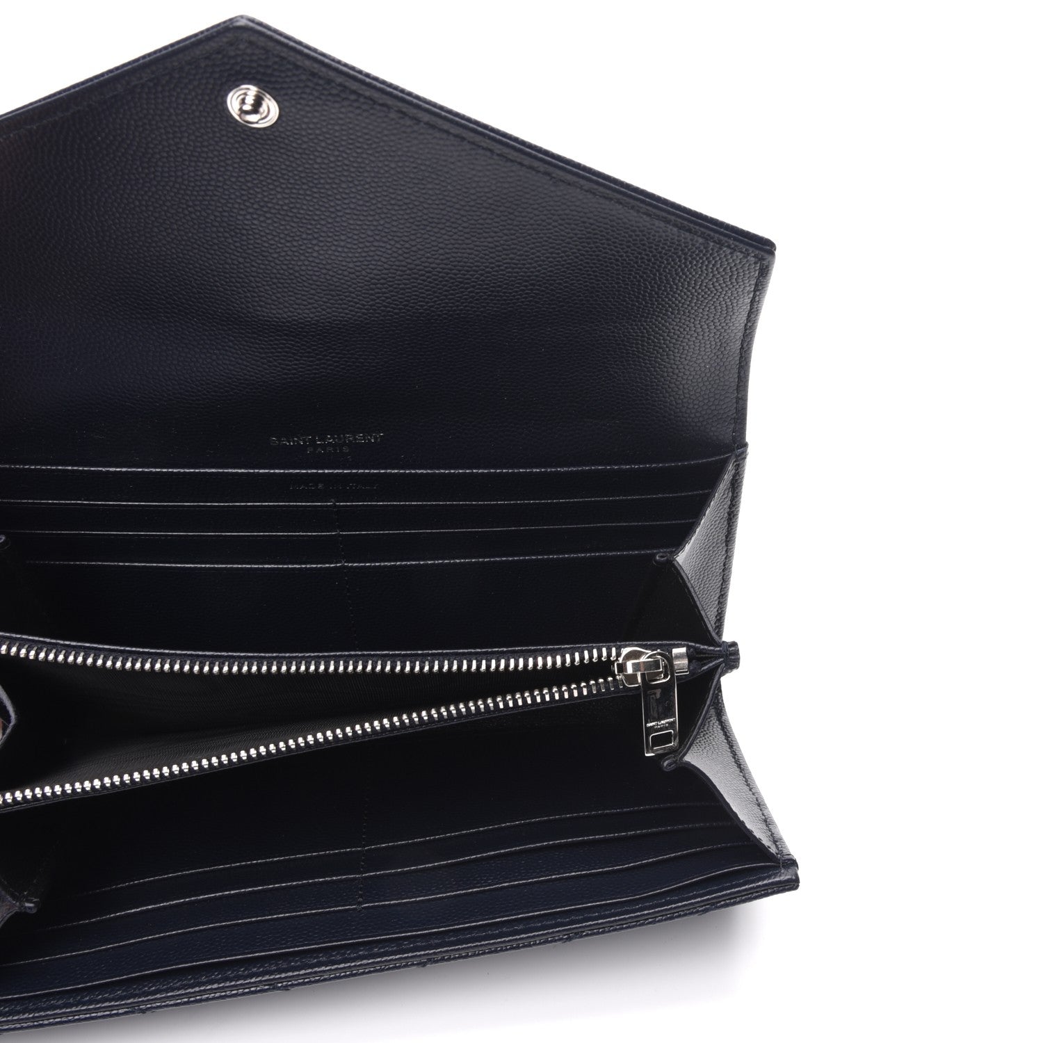 Saint Laurent Grain De Poudre Matelasse Chevron Monogram Flap Wallet Navy 5 of 6