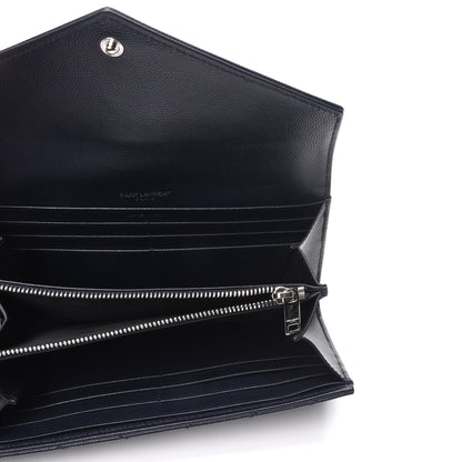 Saint Laurent Grain De Poudre Matelasse Chevron Monogram Flap Wallet Navy 5 of 6