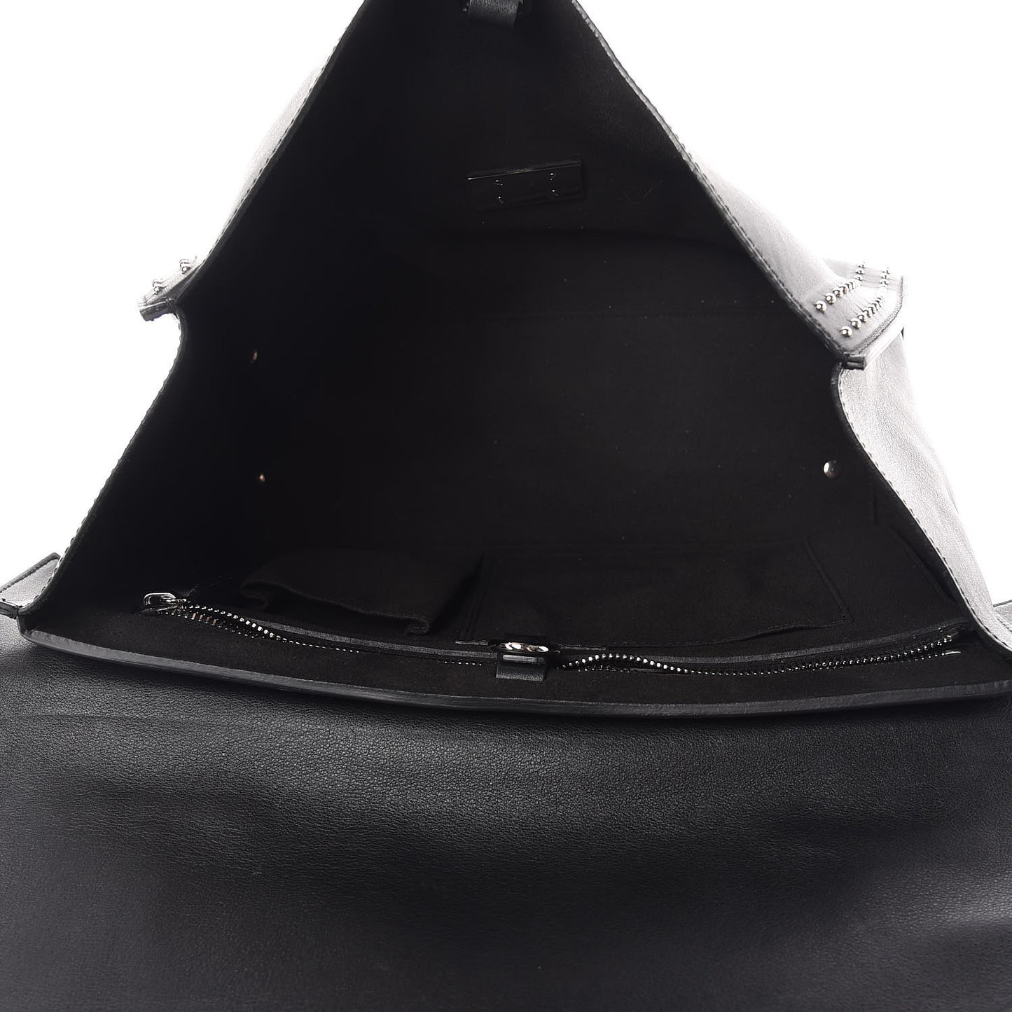 Grained Calfskin Studded Medium Shark Lock Satchel Black