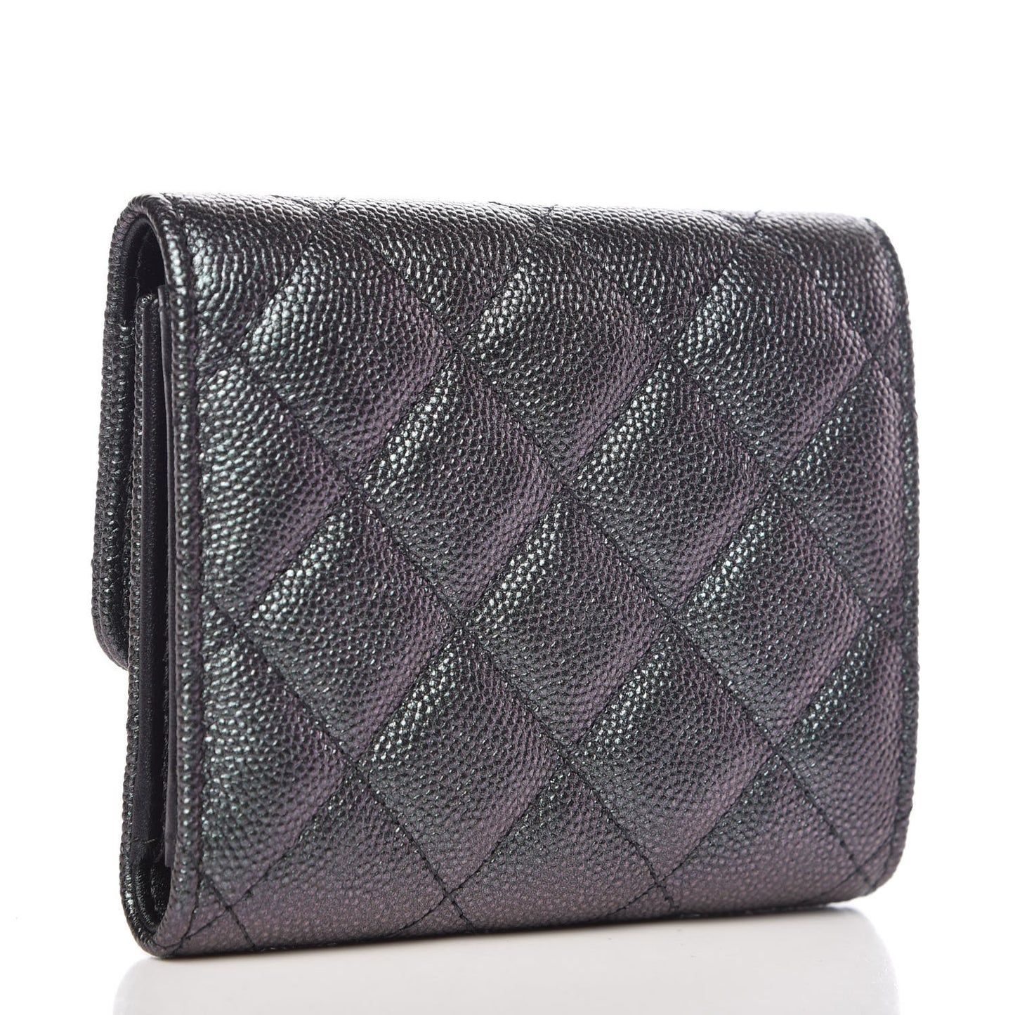 Iridescent Caviar Quilted Small Flap Wallet Black