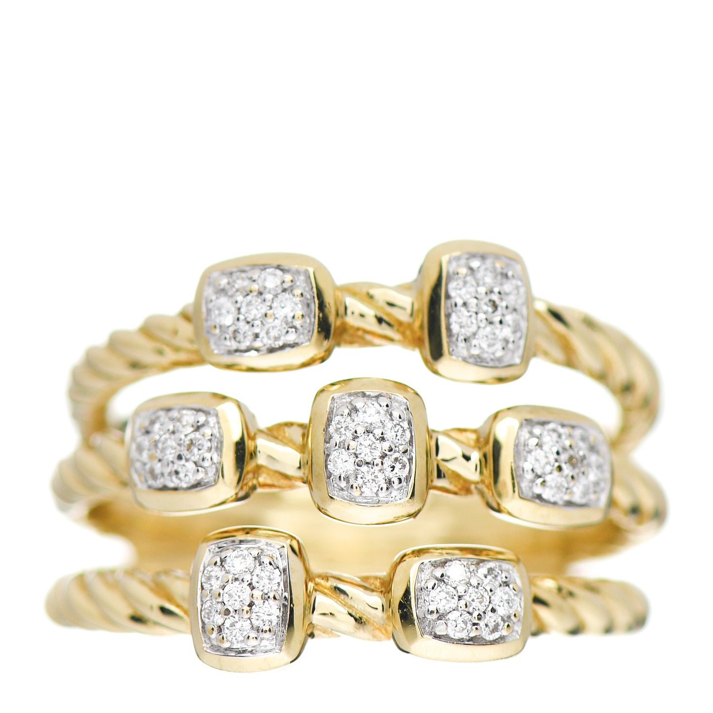 18K Yellow Gold Diamond Three Row Confetti Ring 53 6.25