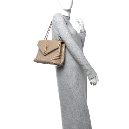 Saint Laurent Calfskin Y Quilted Monogram Medium Loulou Chain Satchel Dark Beige 3 of 12