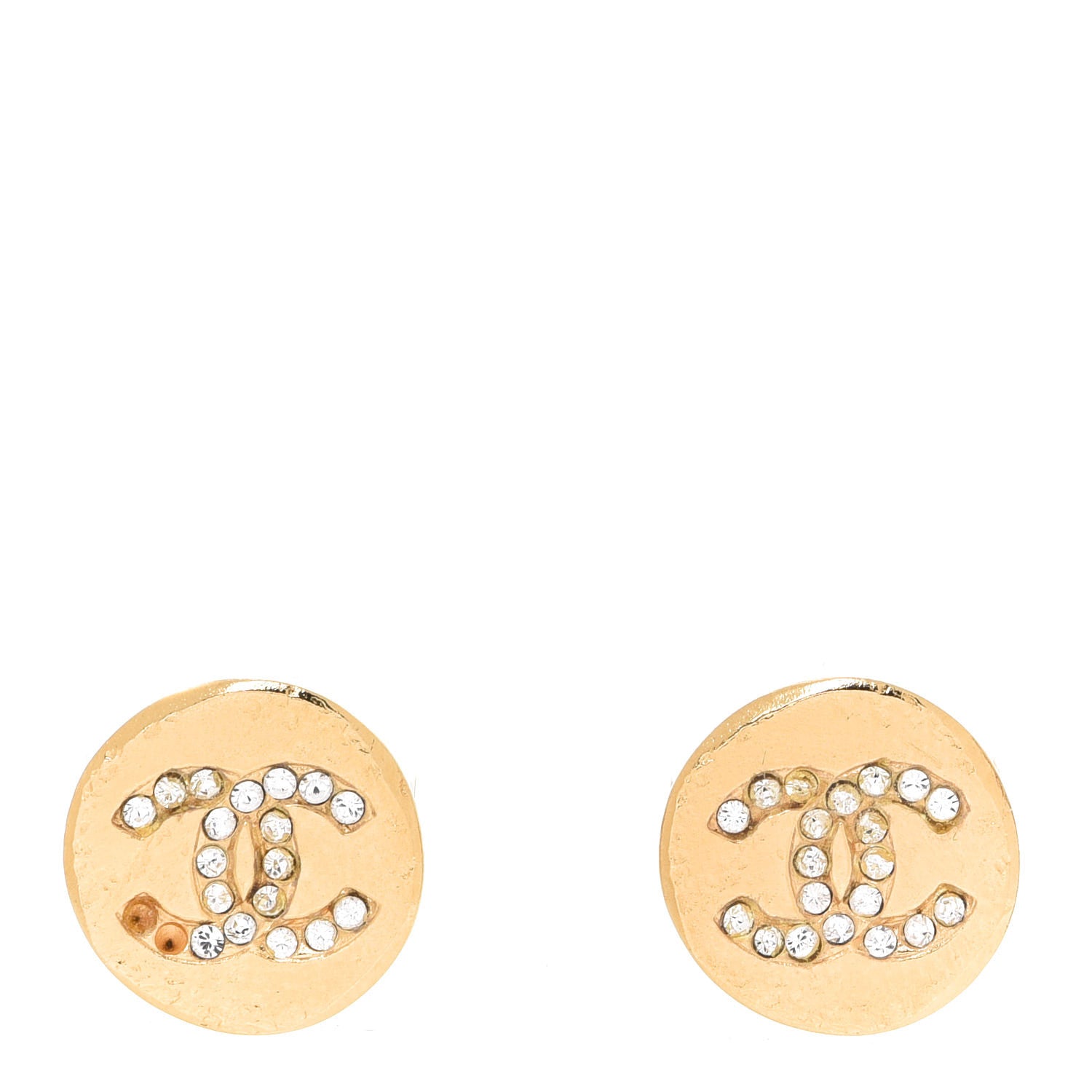 Chanel Crystal CC Round Earrings Gold 1 of 5
