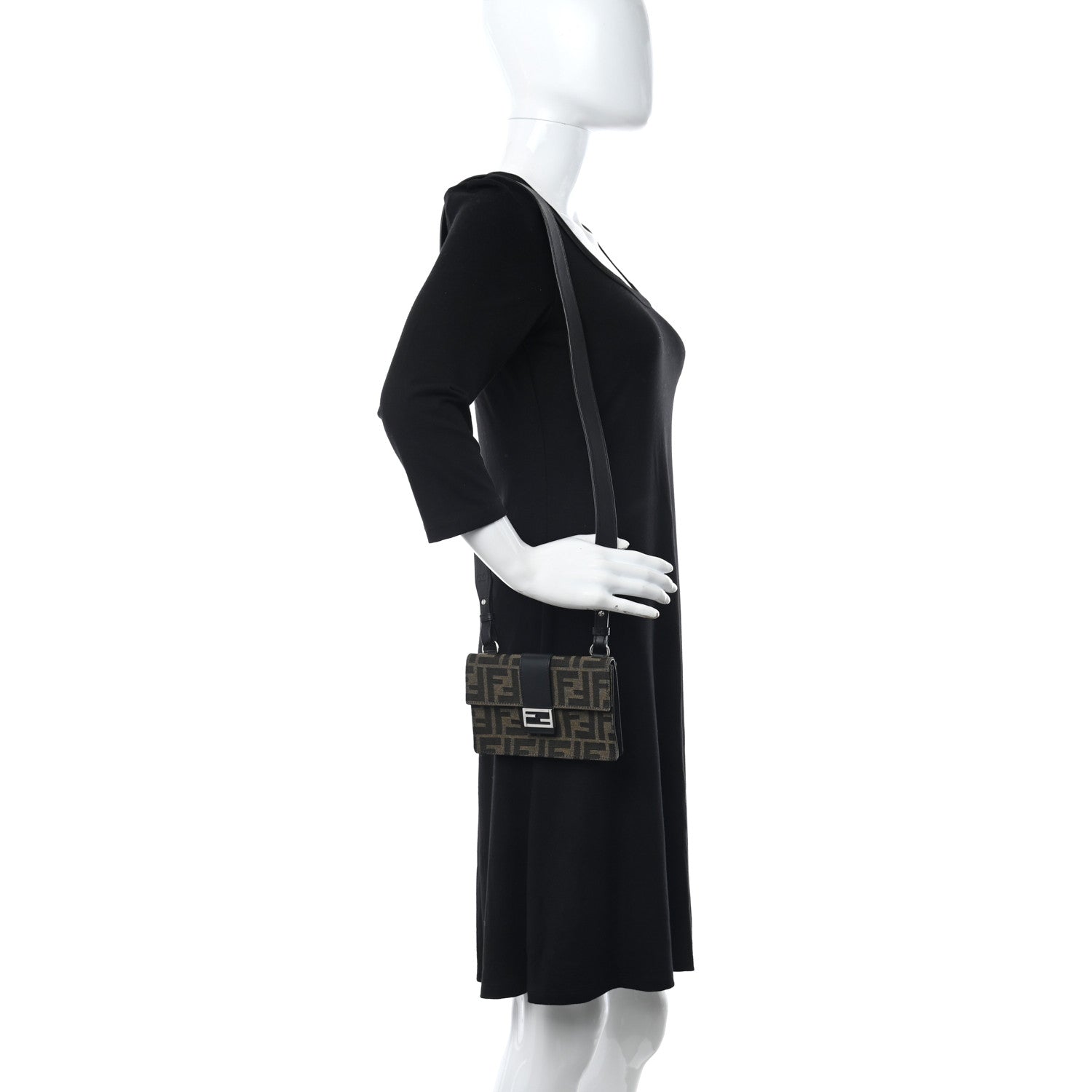 Fendi Recycled Fabric Jacquard Vitello Grace FF 1974 Baguette Belt Pouch Tobacco Moro Black 2 of 12