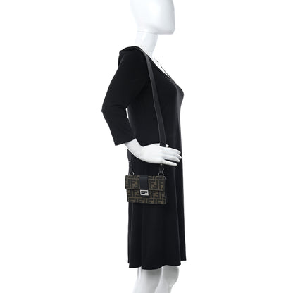 Fendi Recycled Fabric Jacquard Vitello Grace FF 1974 Baguette Belt Pouch Tobacco Moro Black 2 of 12