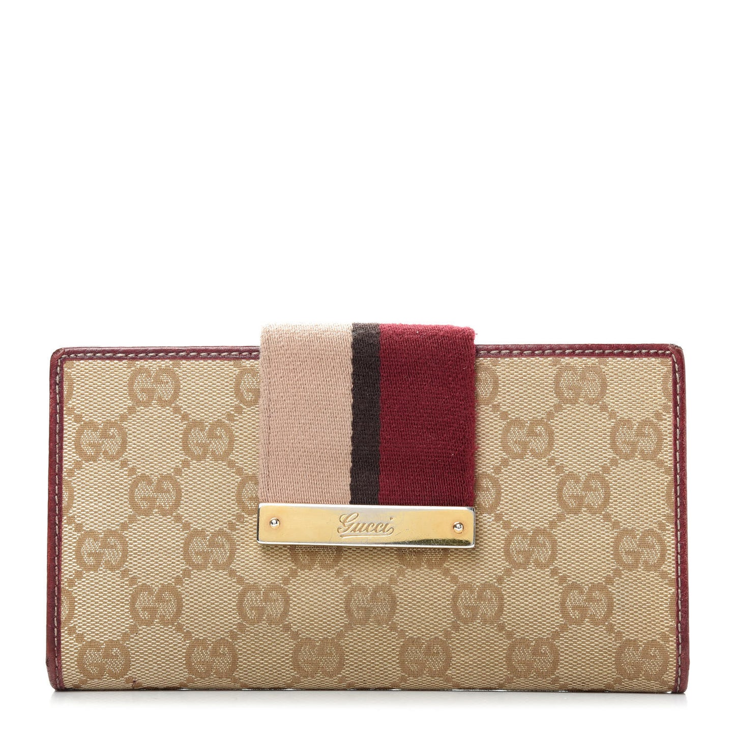 Monogram Calfskin Ladies Web Long Wallet Beige Ebony Bordeaux