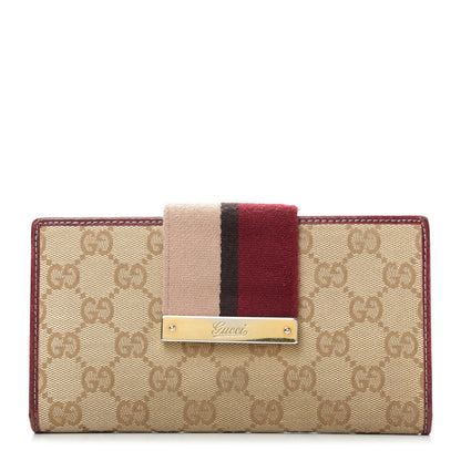Gucci Monogram Calfskin Ladies Web Long Wallet Beige Ebony Bordeaux 1 of 9