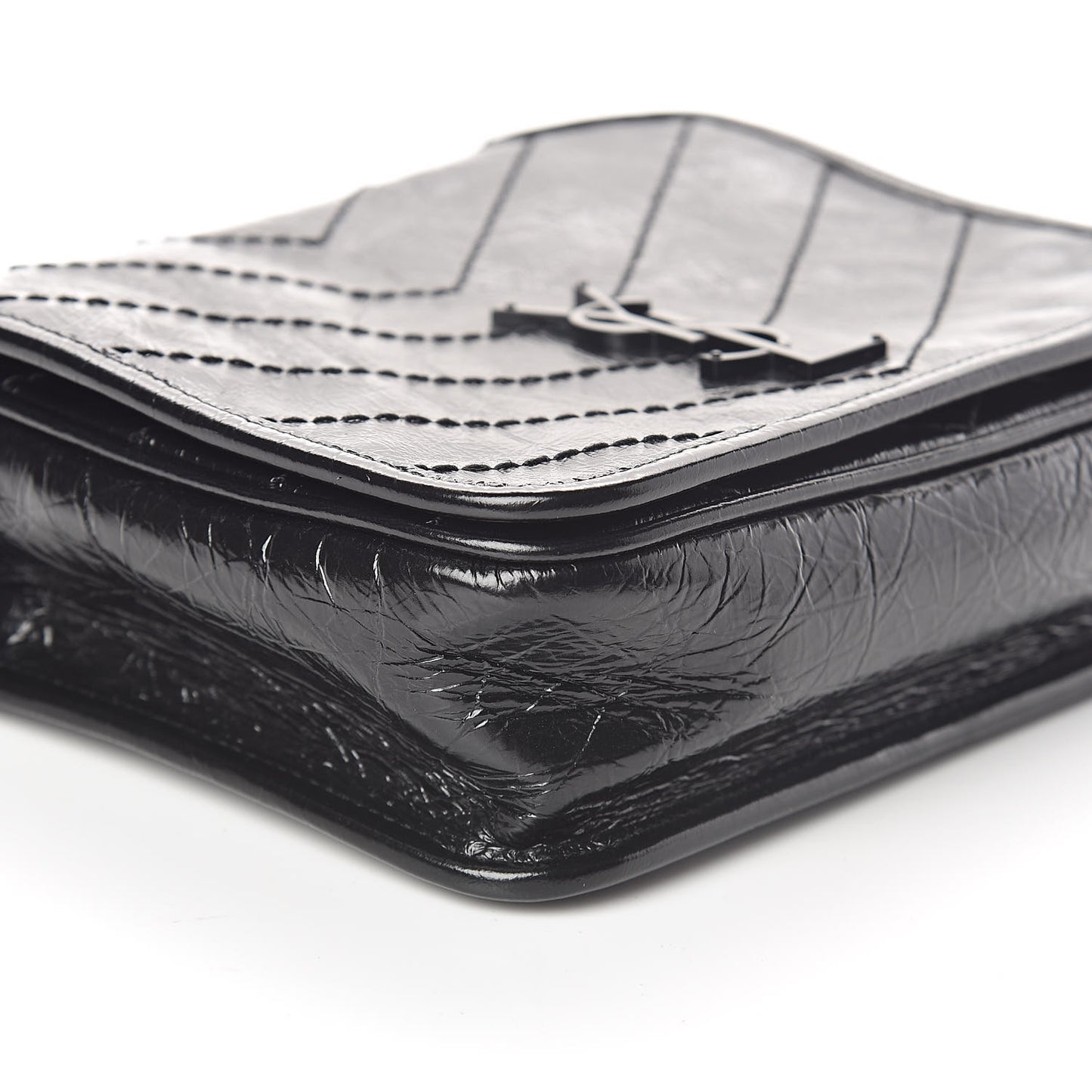Crinkled Calfskin Matelasse Monogram Niki Chain Wallet Black