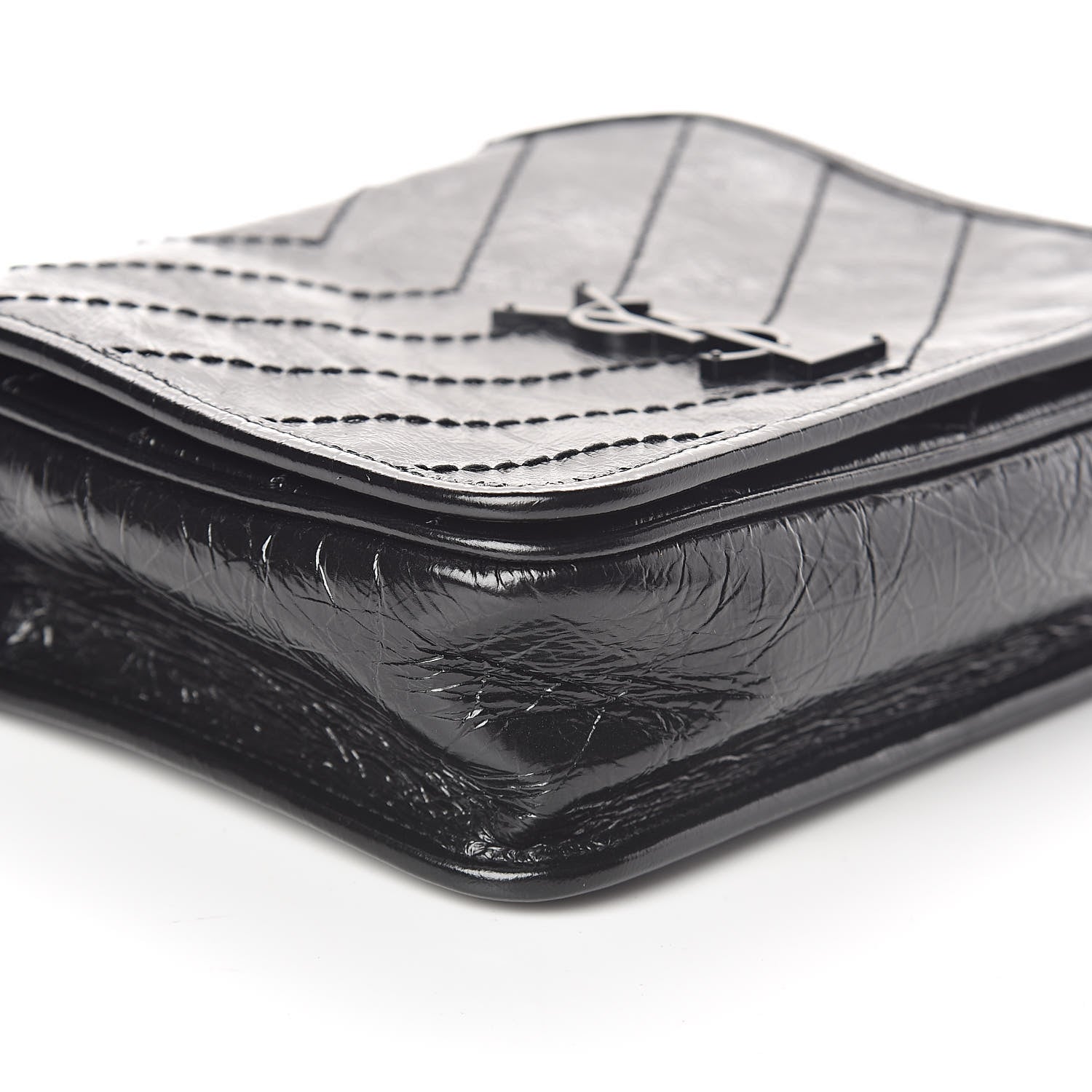 Saint Laurent Crinkled Calfskin Matelasse Monogram Niki Chain Wallet Black 8 of 9