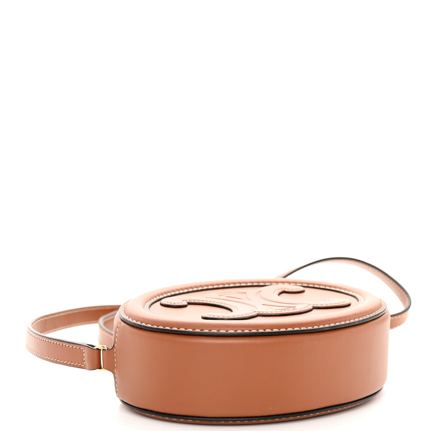 Smooth Calfskin Cuir Small Triomphe Oval Crossbody Purse Tan