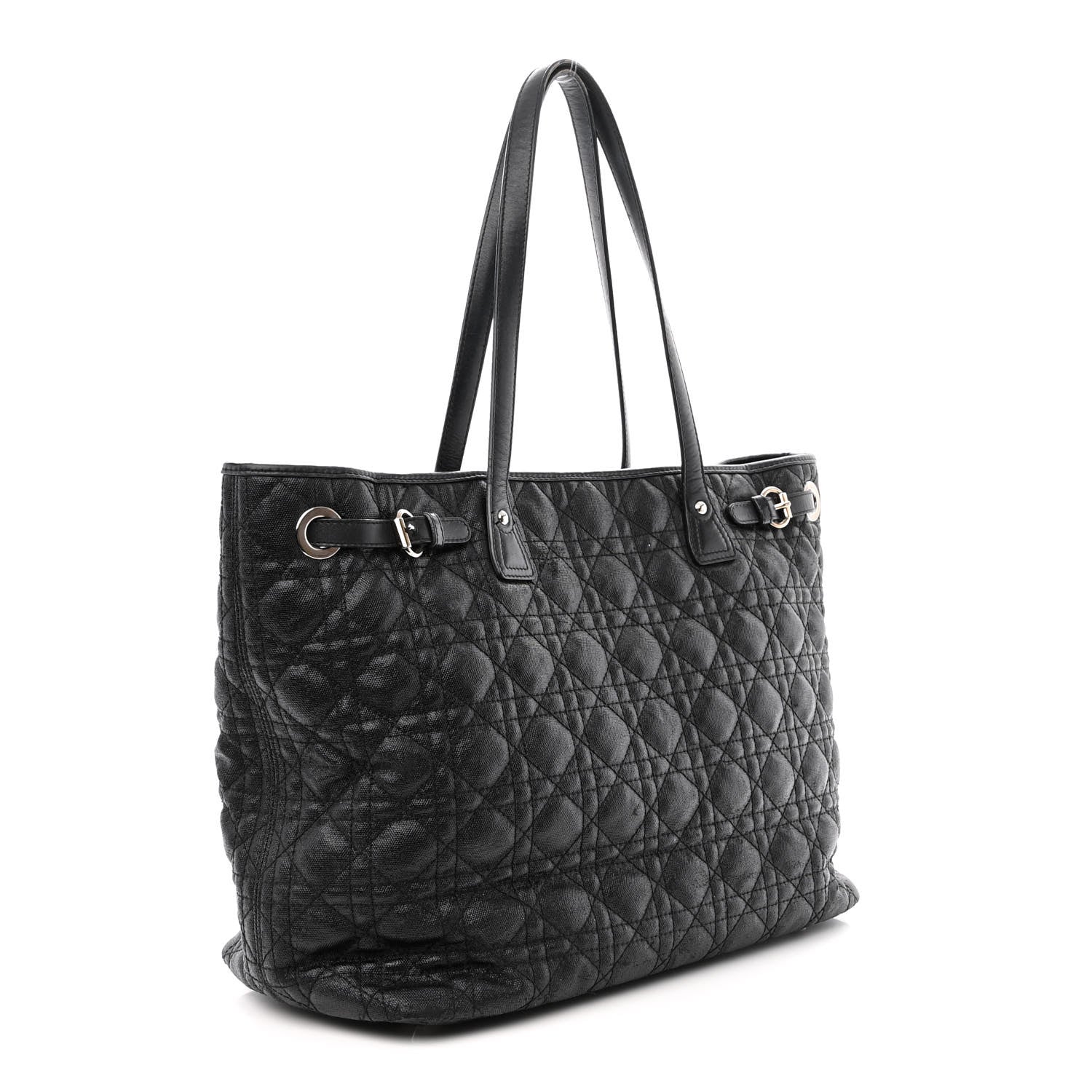 Christian Dior Coated Canvas Cannage Medium Panarea Tote Black 3 of 18