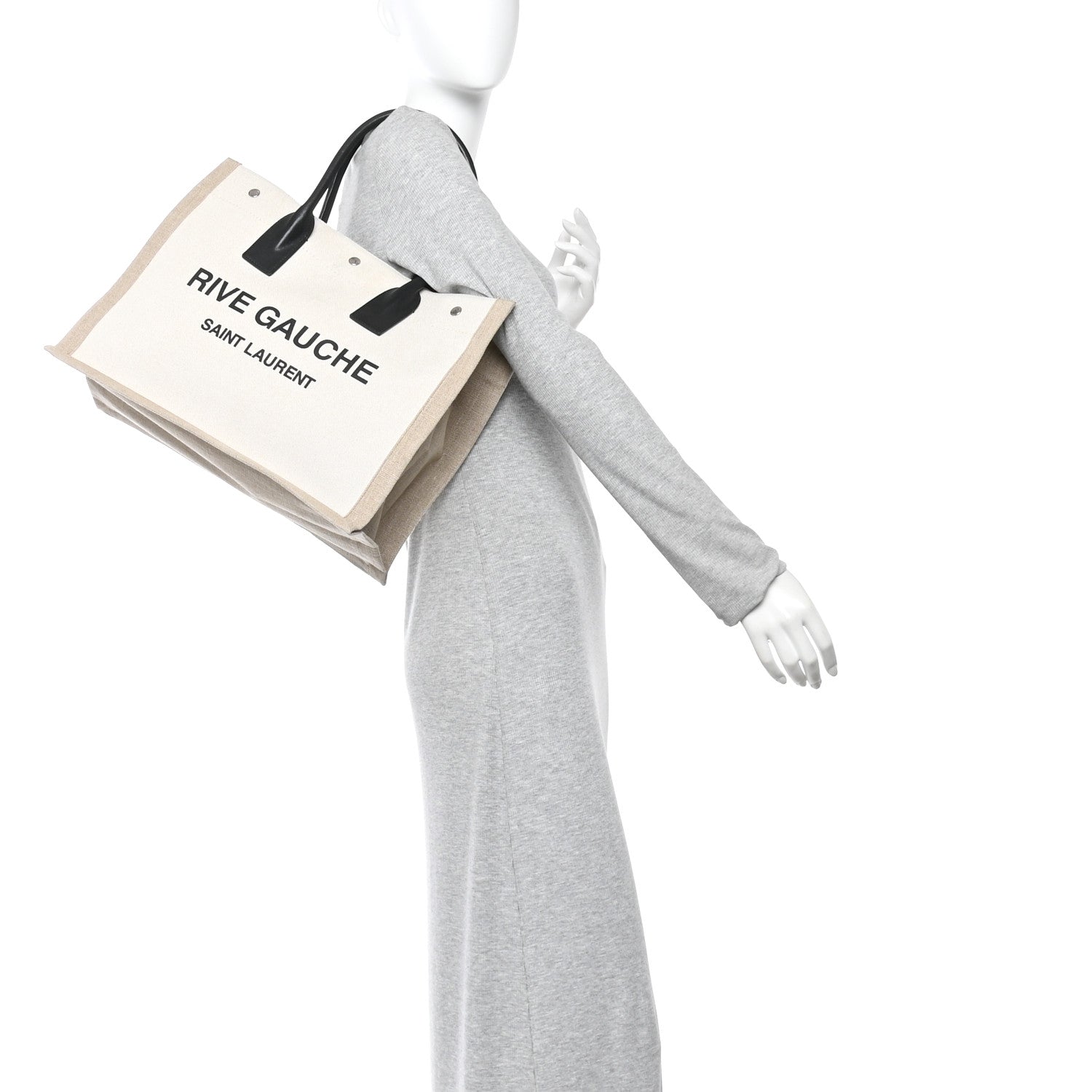 Saint Laurent Linen Calfskin Small Rive Gauche Tote Optic White 2 of 10