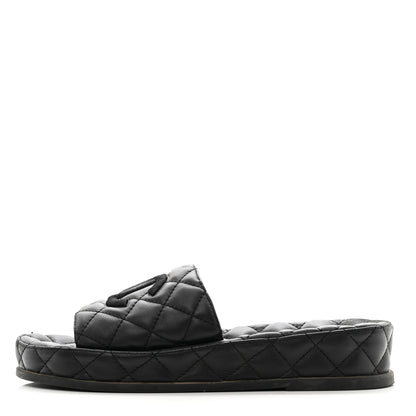 Chanel Lambskin Quilted CC Mules Sandals 36 Black 1 of 9