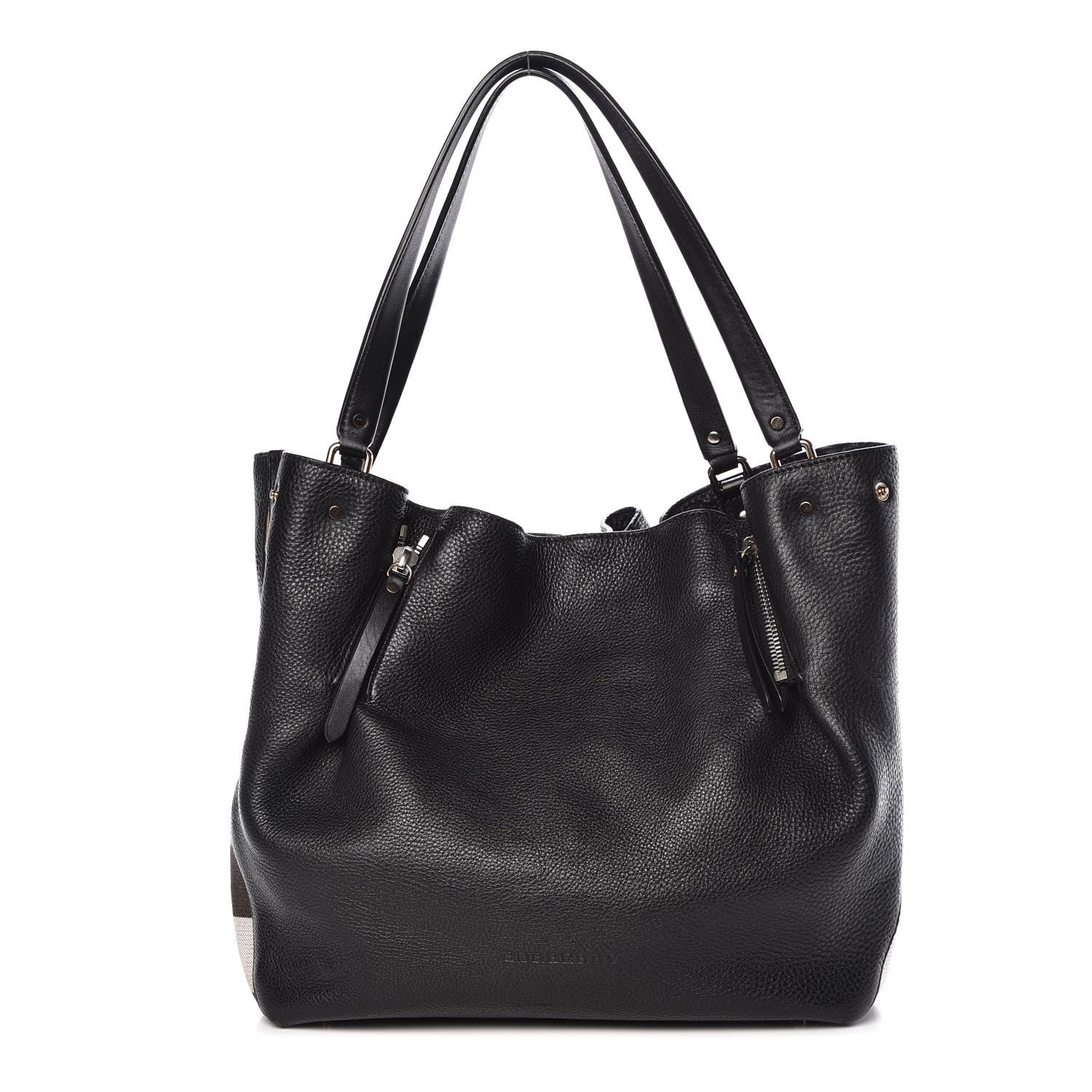 Burberry Grainy Calfskin House Check Medium Maidstone Black 1 of 8