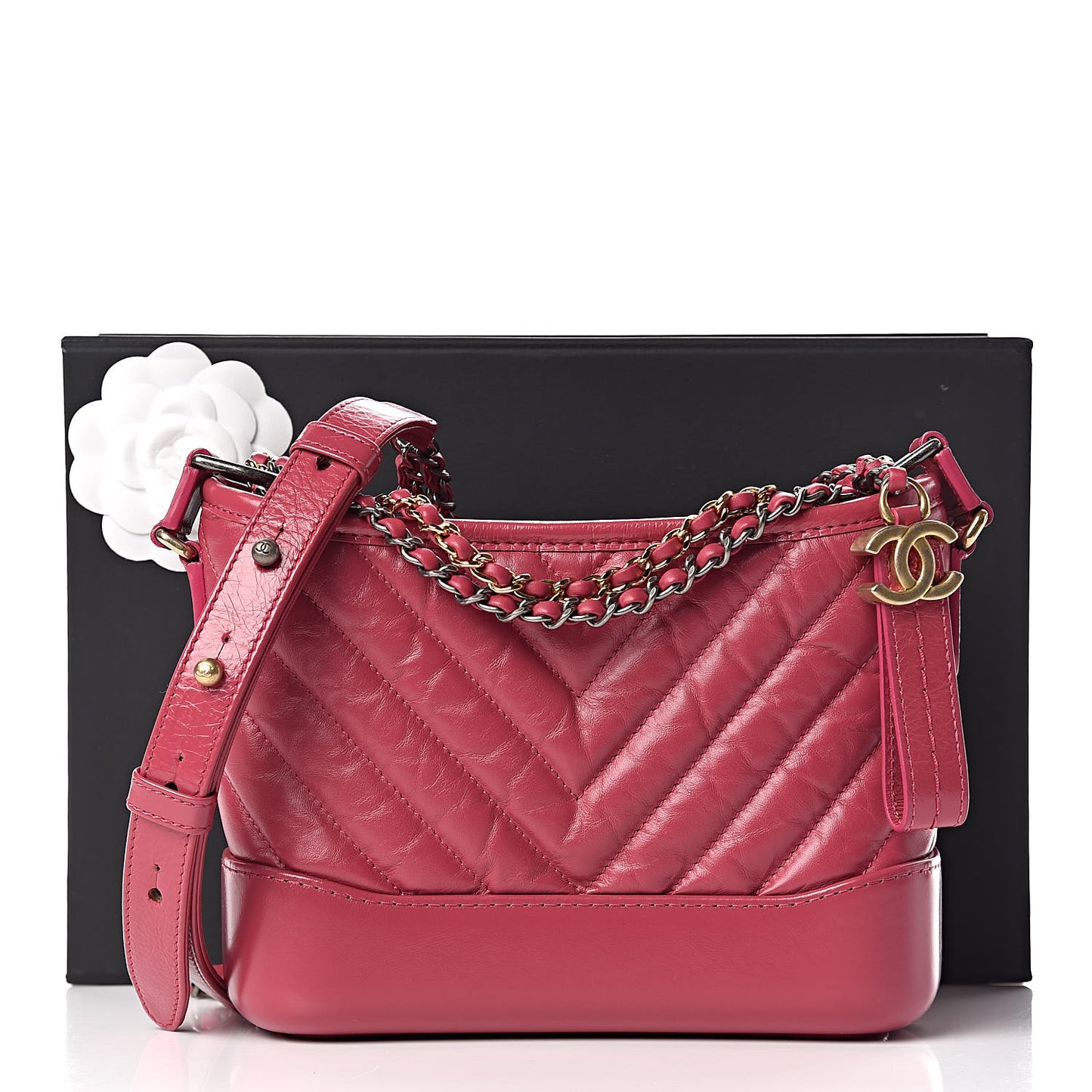 Aged Calfskin Chevron Quilted Small Gabrielle Hobo Dark Pink
