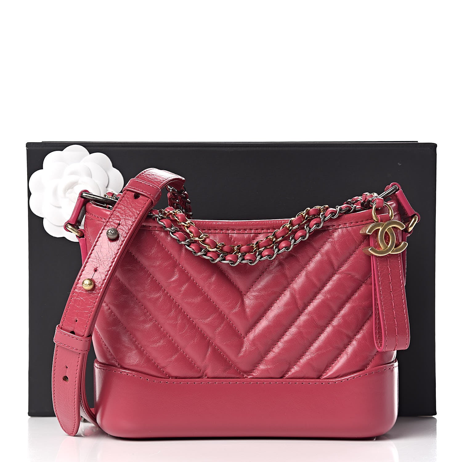 Chanel Aged Calfskin Chevron Quilted Small Gabrielle Hobo Dark Pink 11 of 11
