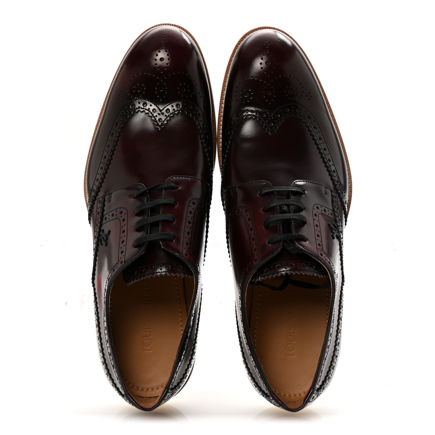 Louis Vuitton Glazed Calfskin Mens Brogue Derby Lace Up Shoes 10 Burgundy 2 of 10