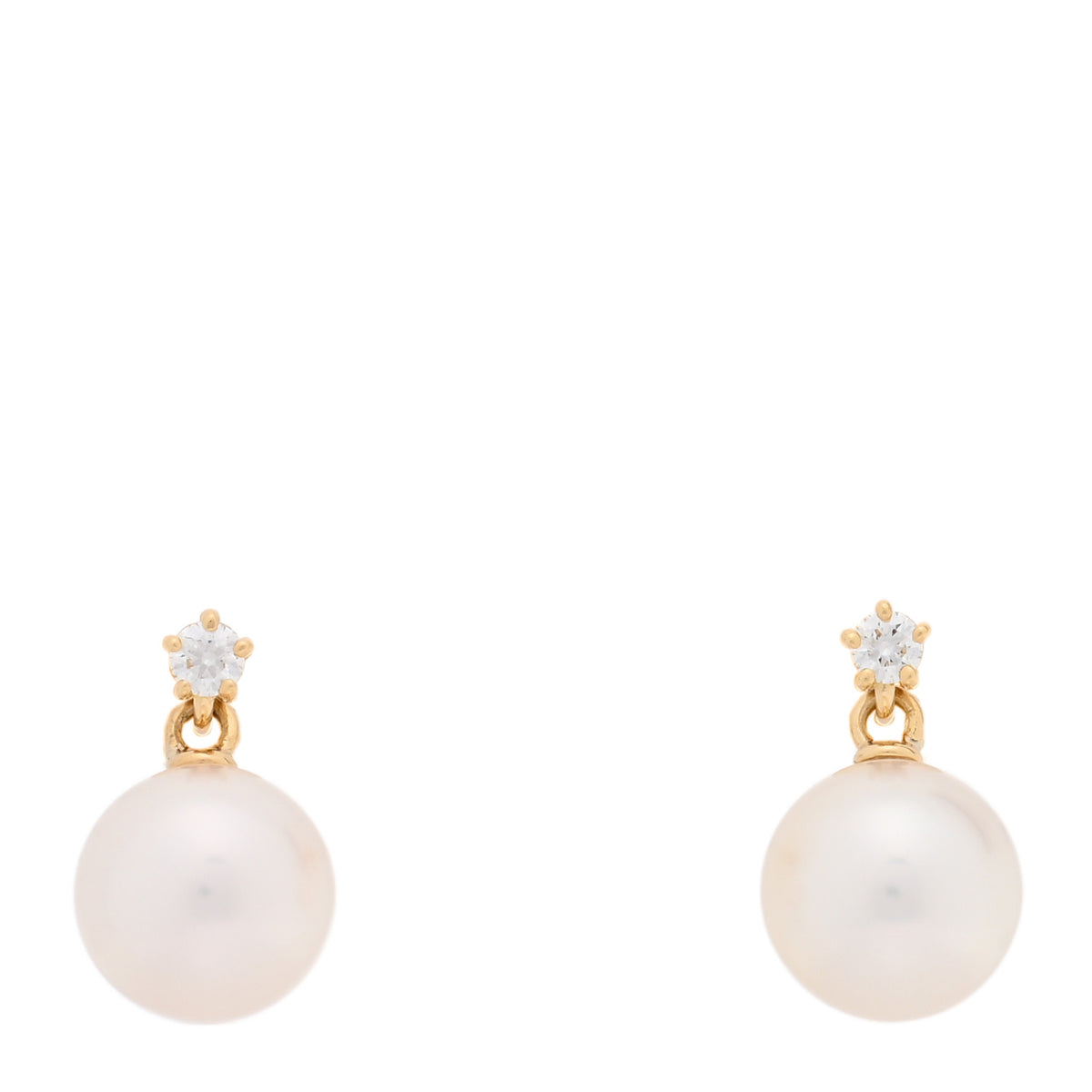 Mikimoto 18K Yellow Gold Diamond Akoya Cultured Pearl 7-7.5mm Earrings 1 of 5