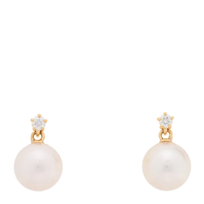 Mikimoto 18K Yellow Gold Diamond Akoya Cultured Pearl 7-7.5mm Earrings 1 of 5