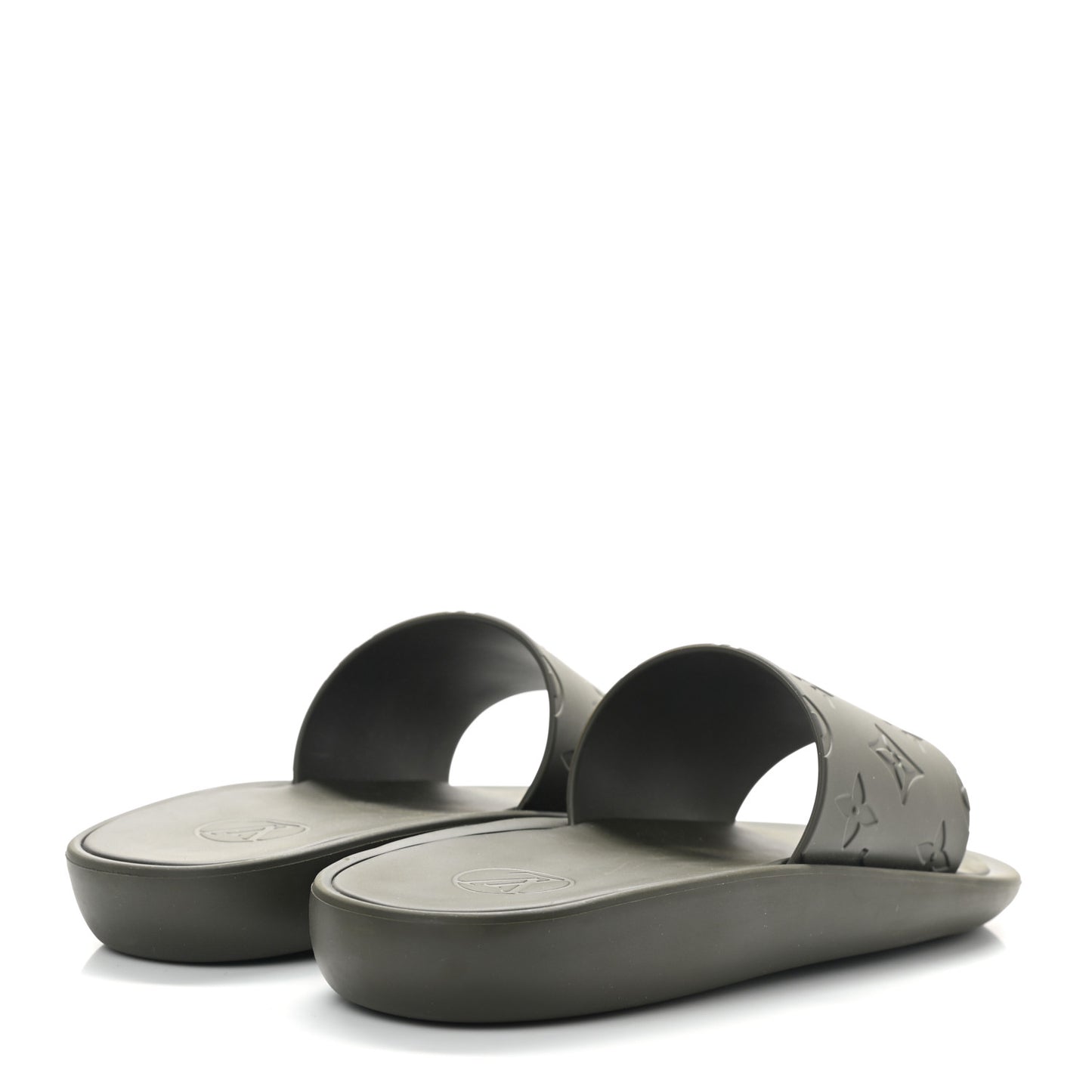 Matte Rubber Monogram Embossed Sunbath Slide Sandals 37 Khaki