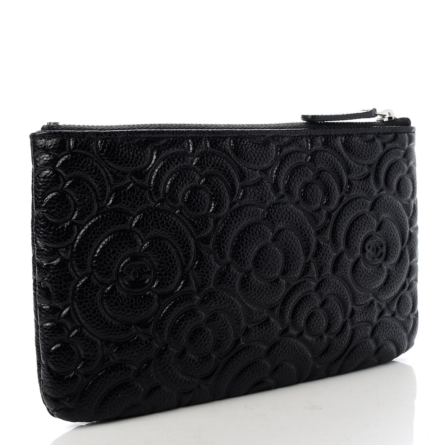 Caviar Camellia Embossed Cosmetic Pouch Black