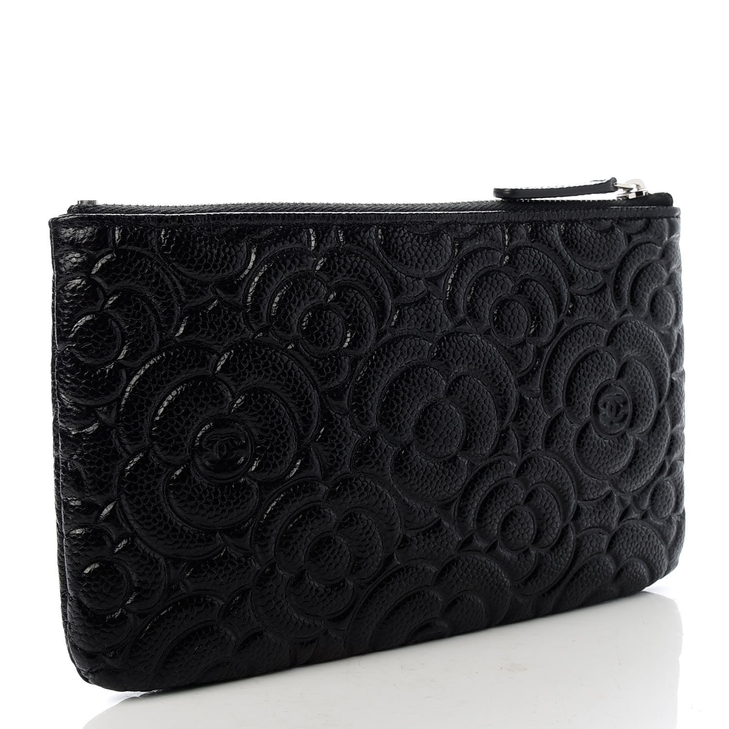 Chanel Caviar Camellia Embossed Cosmetic Pouch Black 3 of 7