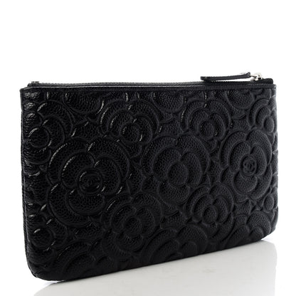 Chanel Caviar Camellia Embossed Cosmetic Pouch Black 3 of 7