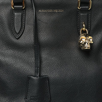 Alexander McQueen Pebbled Calfskin Small Skull Padlock Zip Around Tote Black 8 of 11