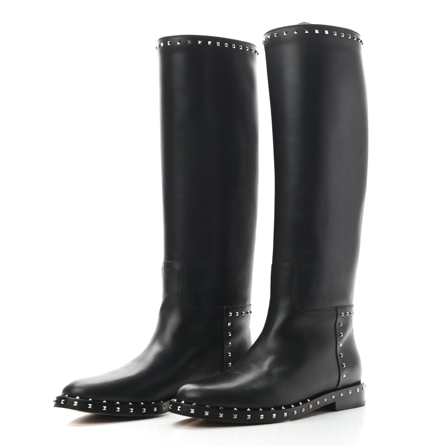 Calfskin Soul Rockstud Knee High Flat Boots 38.5 Black