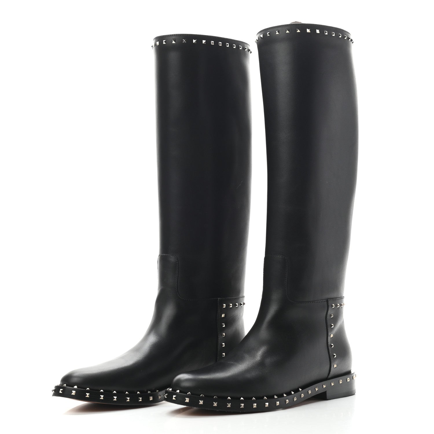 Valentino Garavani Calfskin Soul Rockstud Knee High Flat Boots 38.5 Black 3 of 6