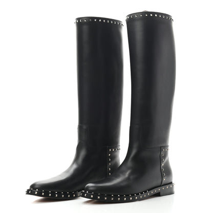 Valentino Garavani Calfskin Soul Rockstud Knee High Flat Boots 38.5 Black 3 of 6