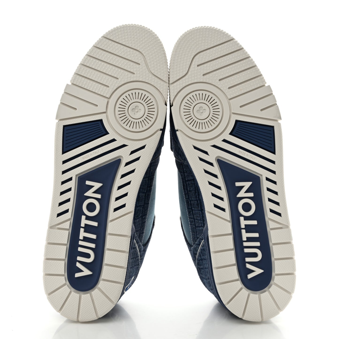 Crocodile Embossed Denim Suede Mens LV Trainer Sneakers 10 Sea Blue