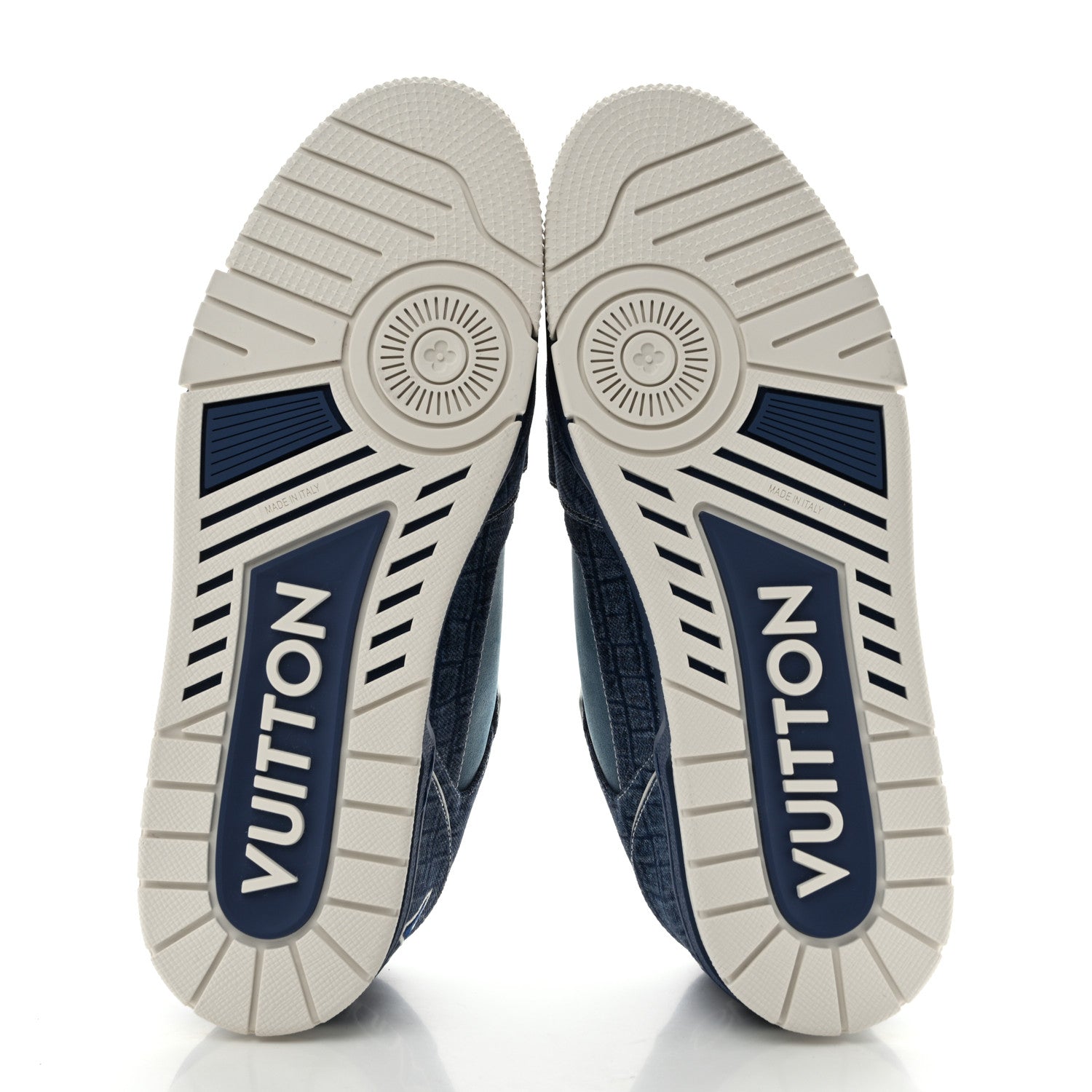 Louis Vuitton Crocodile Embossed Denim Suede Mens LV Trainer Sneakers 10 Sea Blue 7 of 9