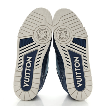 Louis Vuitton Crocodile Embossed Denim Suede Mens LV Trainer Sneakers 10 Sea Blue 7 of 9