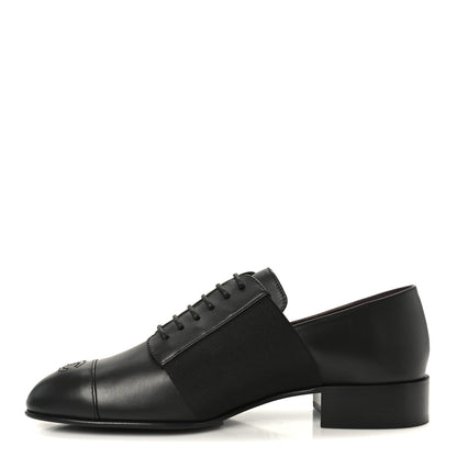 Chanel Calfskin Elastic Lace Up Cap Toe CC Loafers 39 Black 1 of 9
