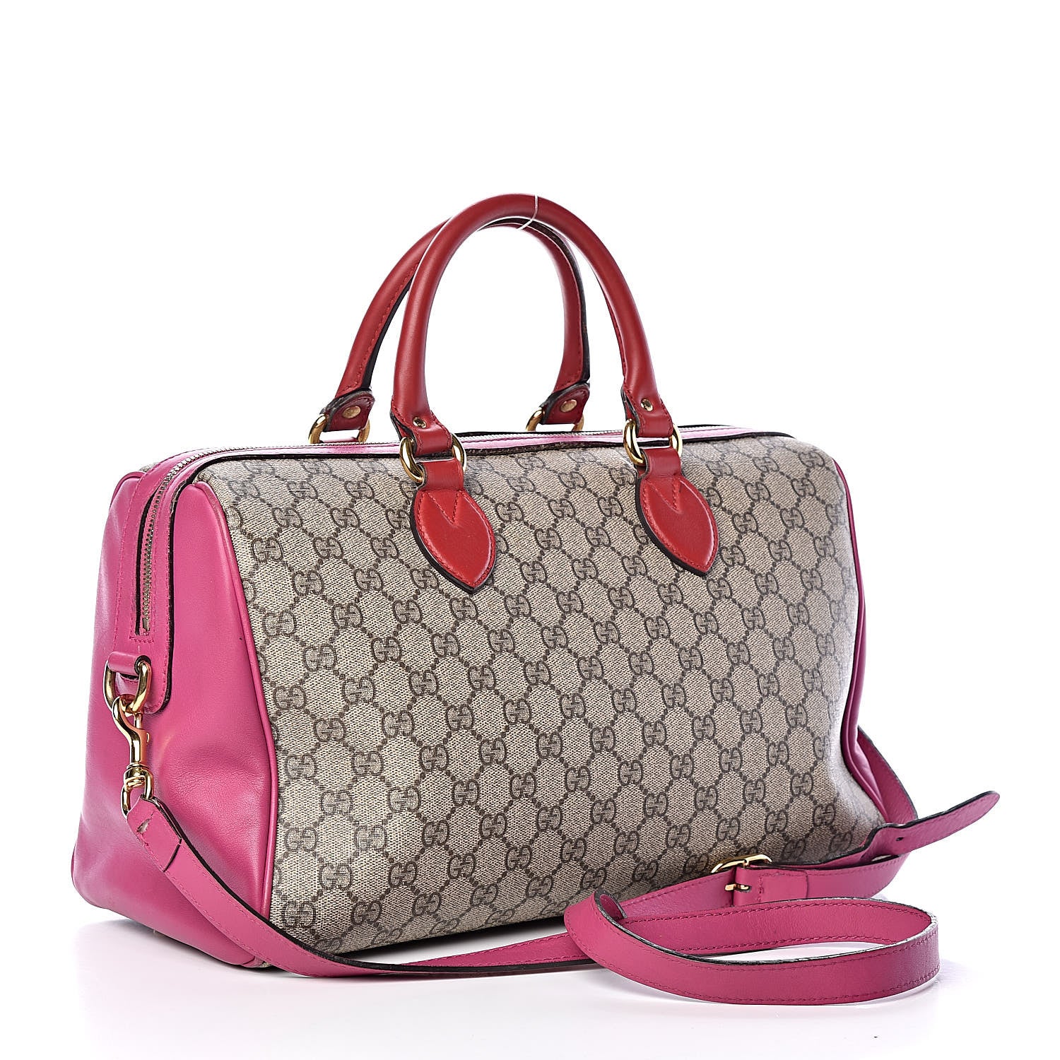 Gucci GG Supreme Monogram Medium Boston Beige Hibiscus Red New Rosette 3 of 33
