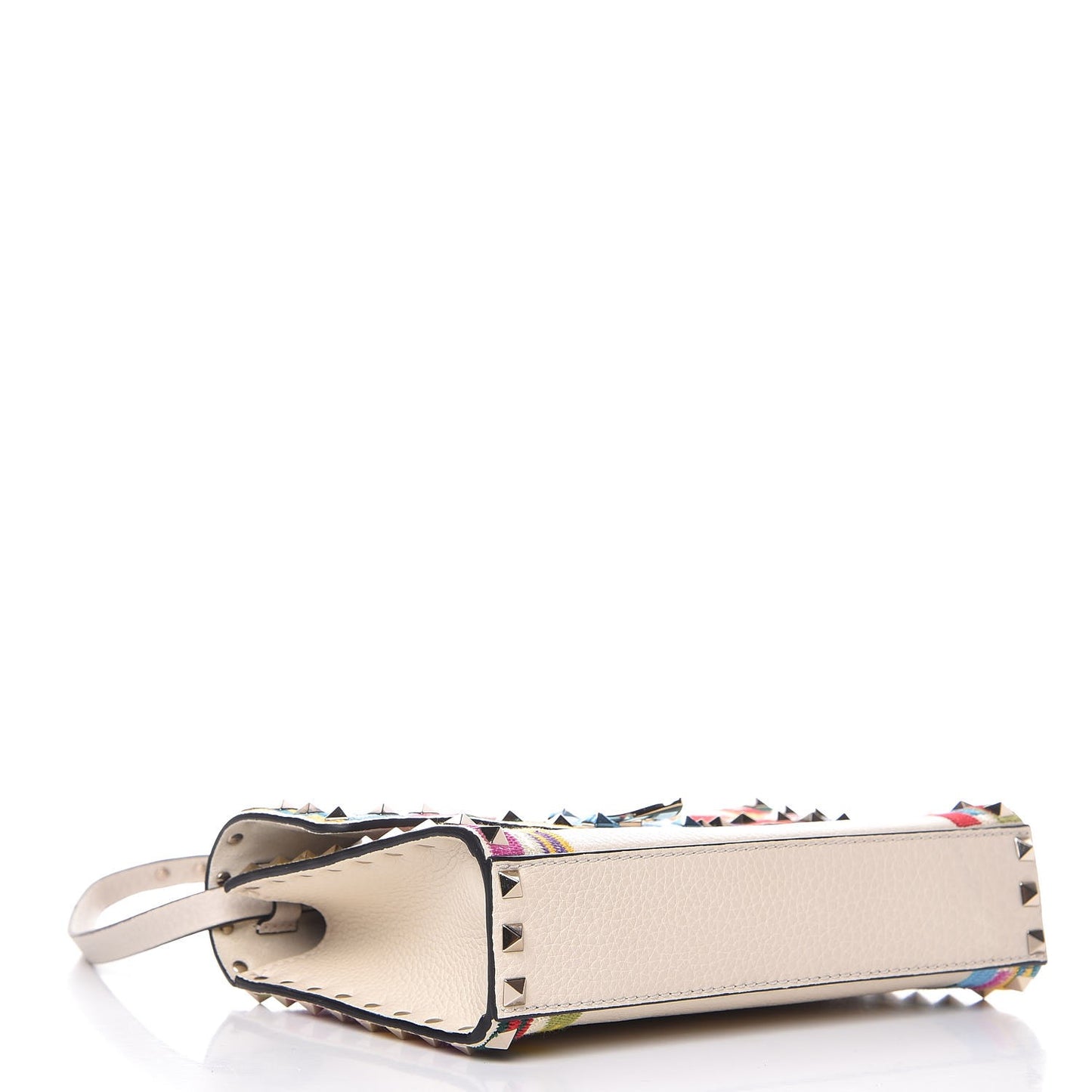 Pebbled Calfskin Embroidered Medium Rockstud Flip Lock Crossbody Bag Ivory