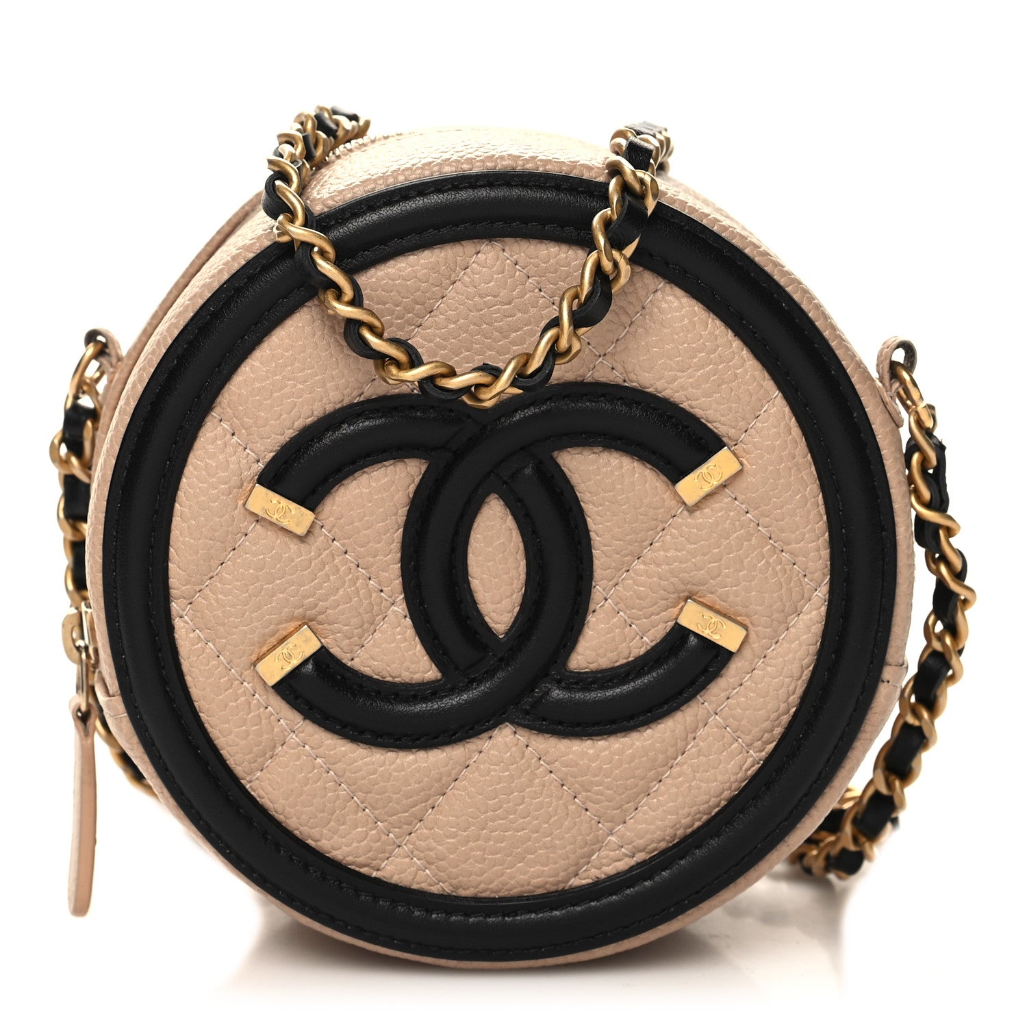 Chanel Caviar Quilted Round Filigree Crossbody Beige Black 1 of 11