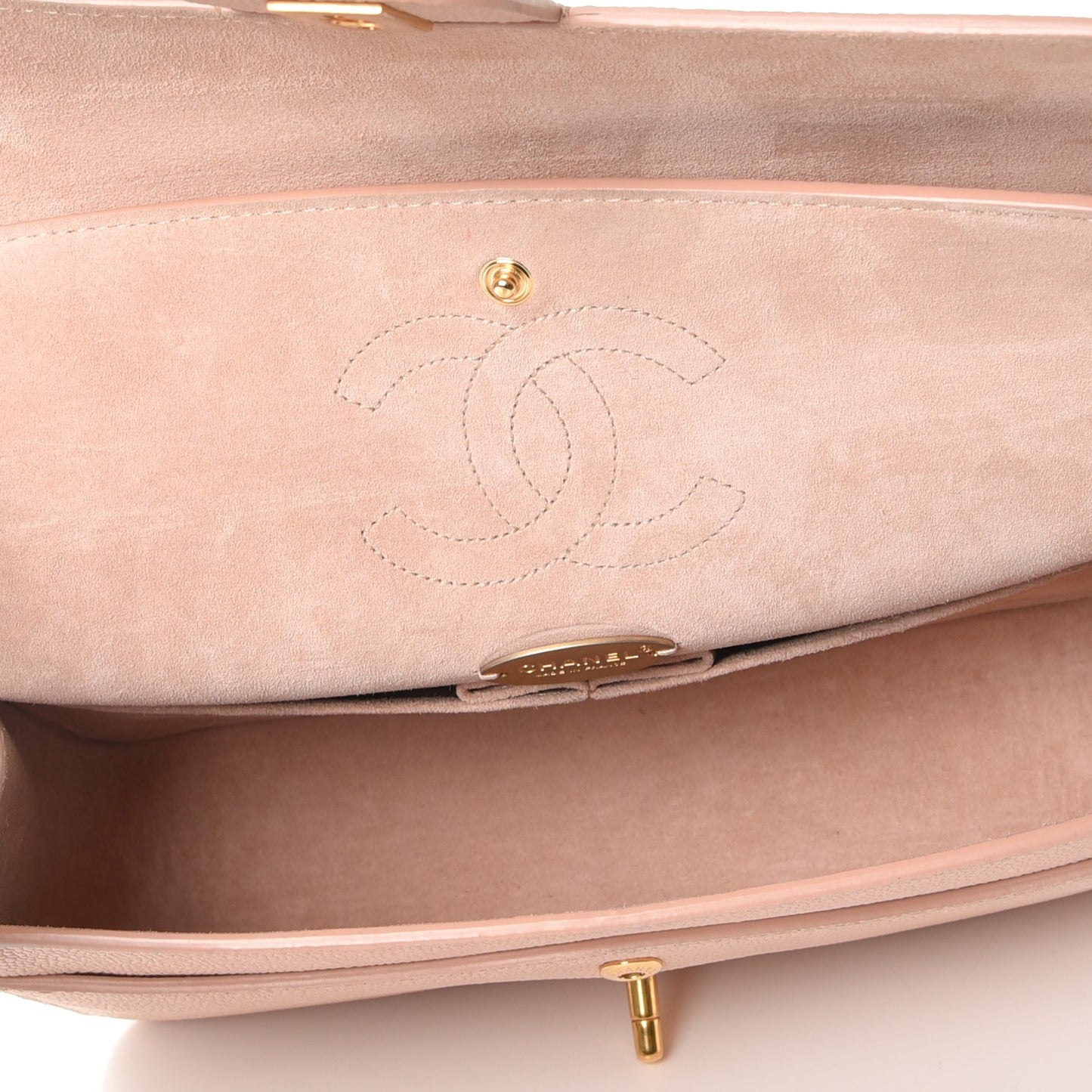 Grained Calfskin Medium Classic Pure Double Flap Nude