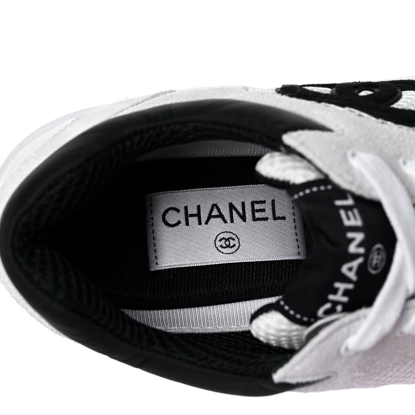 Mesh Suede Calfskin Grained Calfskin Womens CC Sneakers 39 White Black