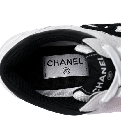 Chanel Mesh Suede Calfskin Grained Calfskin Womens CC Sneakers 39 White Black 7 of 10