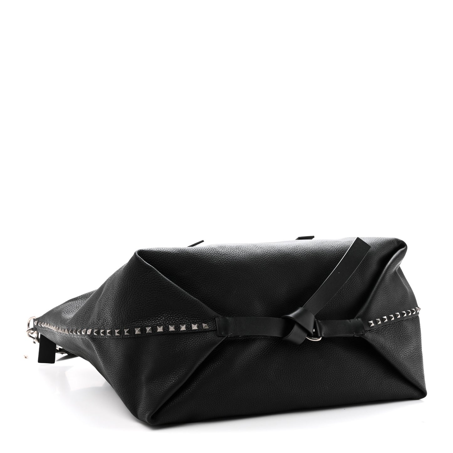 Grained Calfskin Rockstud Travel Tote Bag Black