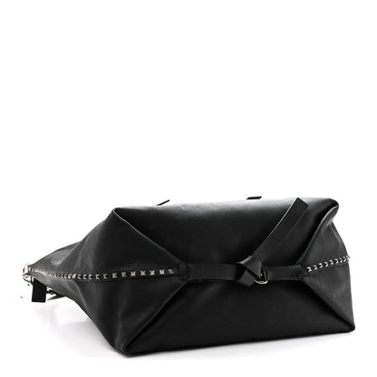 Valentino Garavani Grained Calfskin Rockstud Travel Tote Bag Black 4 of 9