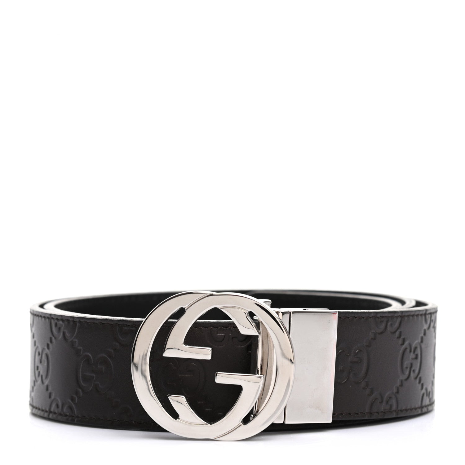 Gucci Guccissima Signature Interlocking G Reversible 37mm Belt 95 38 Black Cocoa 1 of 5