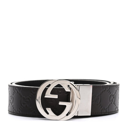Gucci Guccissima Signature Interlocking G Reversible 37mm Belt 95 38 Black Cocoa 1 of 5